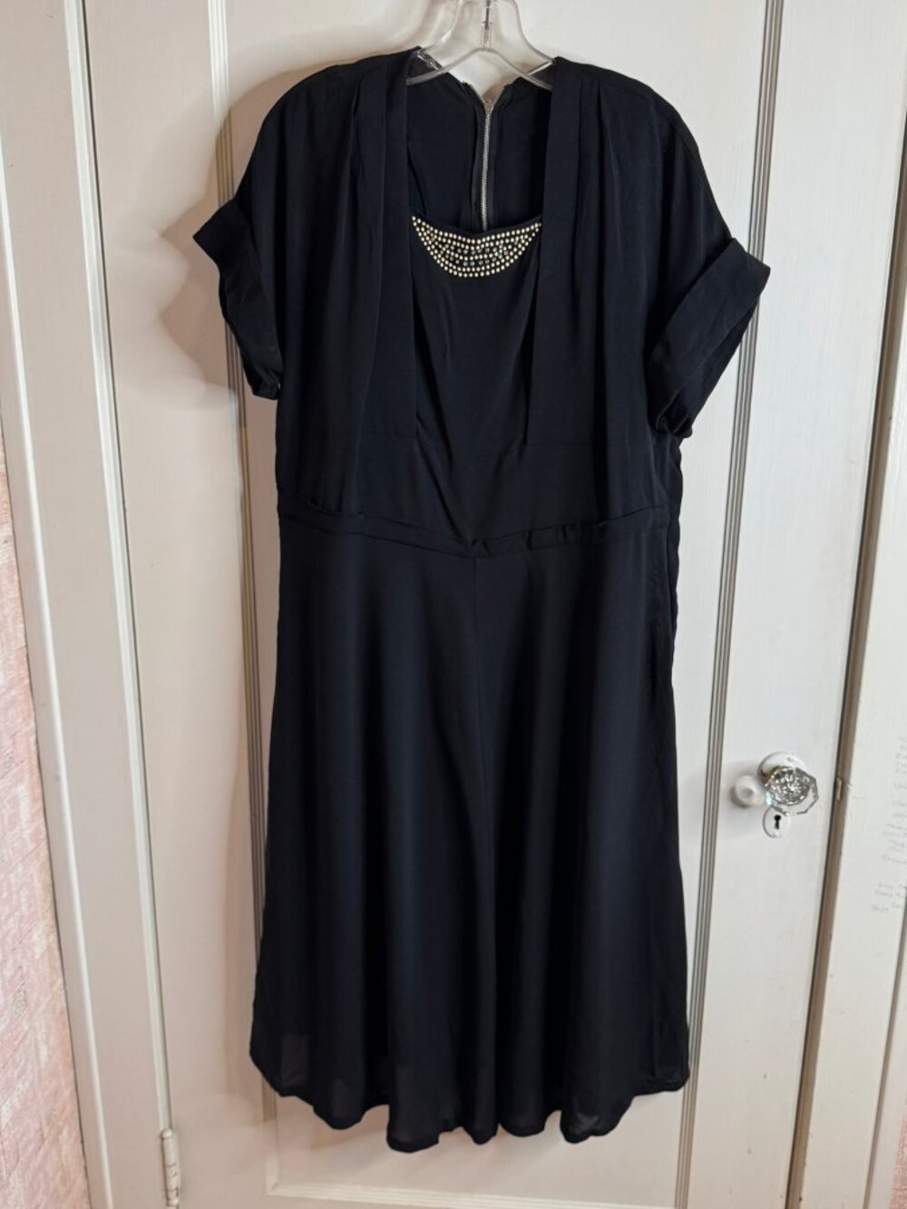 Vtg 1940's Black Cocktail Event Short Sleeve Dress Size XXL